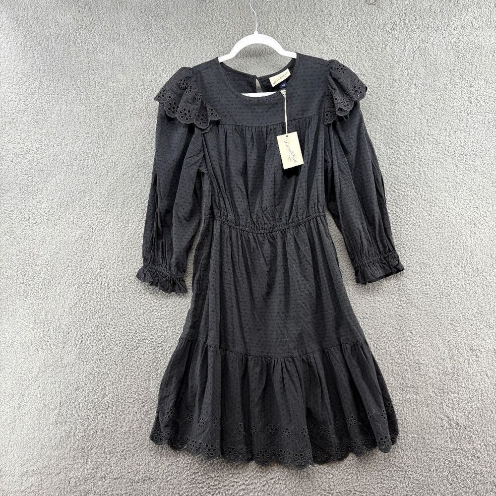 Nwt Universal Thread Eyelet Ruffled Embroidered Midi Dress In Gray Size Small